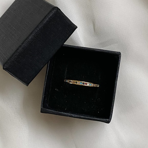 Gold Dainty Rainbow CZ Diamond Ring Band - Picture 9 of 9